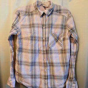 H&M DIVIDED Plaid Button Shirt women S Lilac Gray White western casual Boho top